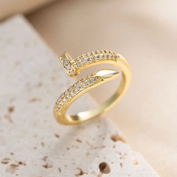 Classic and Modern Nail Shaped Luxury Inspired Design Open Adjustable Ring - Picture 1 of 5